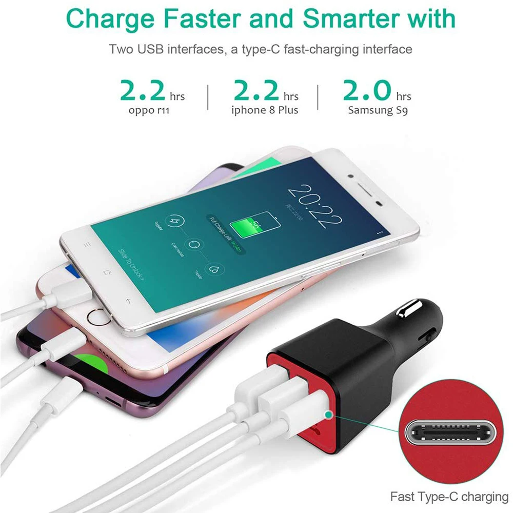 3.1A Dual USB& type C универсальное автомобильное зарядное устройство для iPhone iPad Pro Air Mini samsung huawei зарядное устройство для мобильных телефонов s