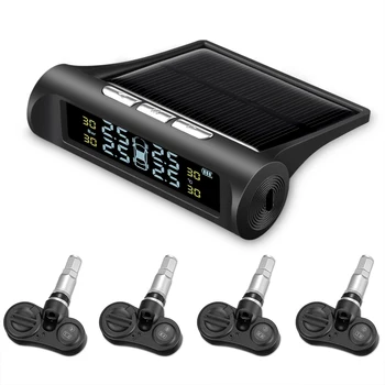 

Newest Solar Power USB TPMS Car Tire Pressure Monitoring System LCD 4 Built-in Sensors for VW Toyota SUV Temperature Warning
