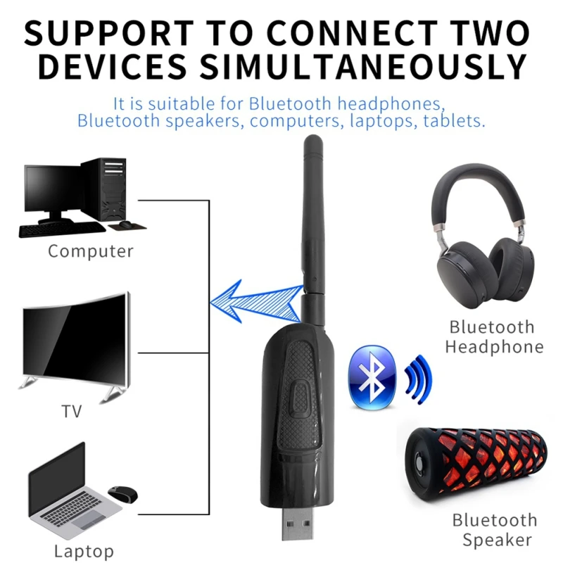 Беспроводной адаптер аудио-передатчика 5,0 Bluetooth Aptx с низкой задержкой и дальним диапазоном ТВ-ПК без USB драйвера аудио-ключа передатчика