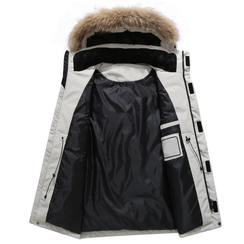 Thicken Men's Down Jacket With Big Real Fur Collar Warm Parka -30 degrees Men Casual Waterproof Down Winter Coat Size 3XL