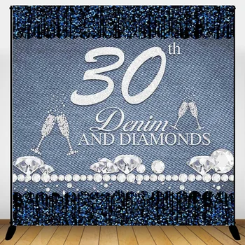 

Mehofoto Denim and Diamond Backdrop Happy 30th 40th 50th 60th Birthday Goblet Photo Booth Backdrops Lady Photography Background