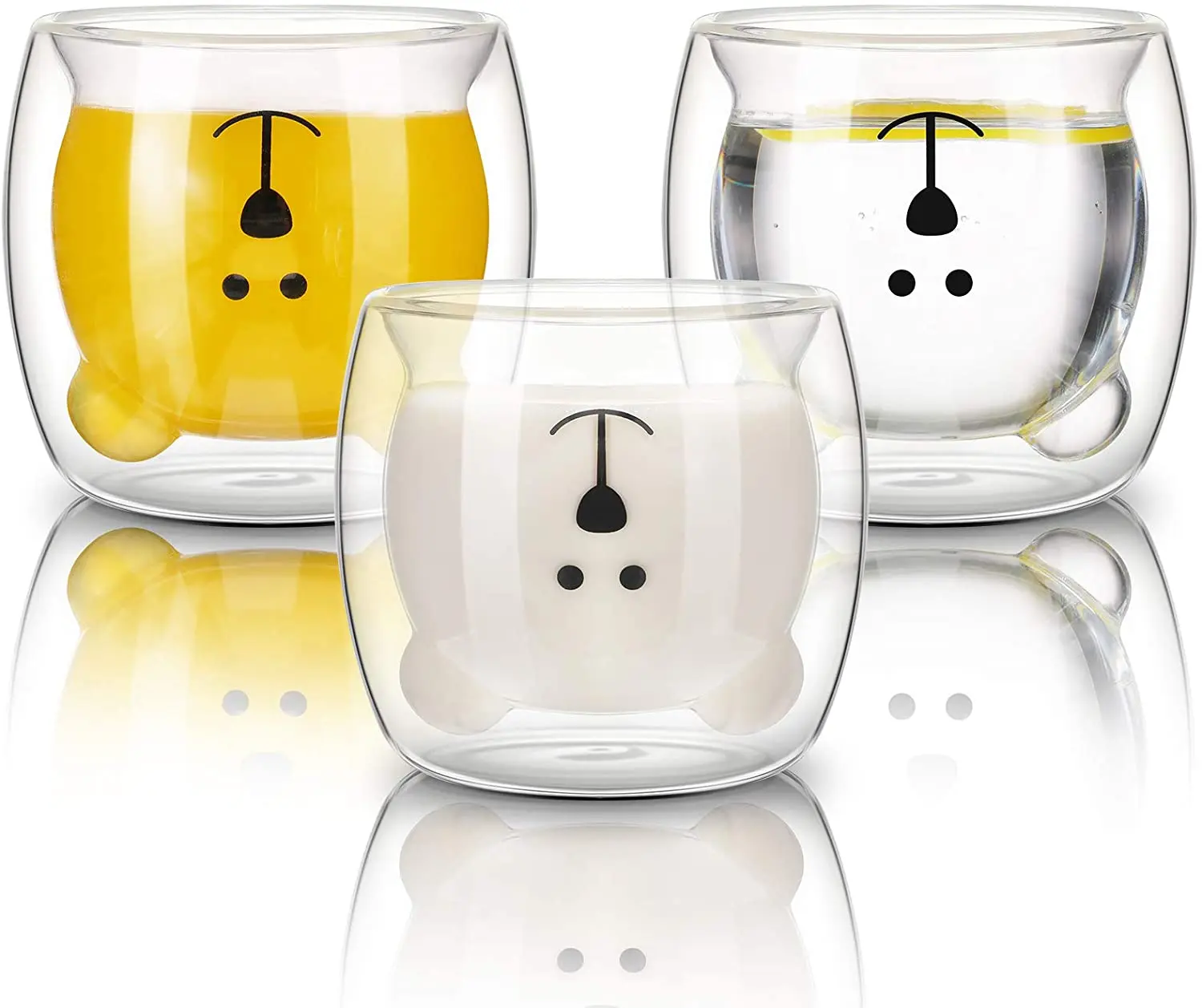 

3 шт. креативной семейной упаковки, двойная стеклянная чашка в виде медведя, чашка в виде животного для чая и молока, домашняя стеклянная чашка в виде медведя, кофейная чашка, чашка для воды