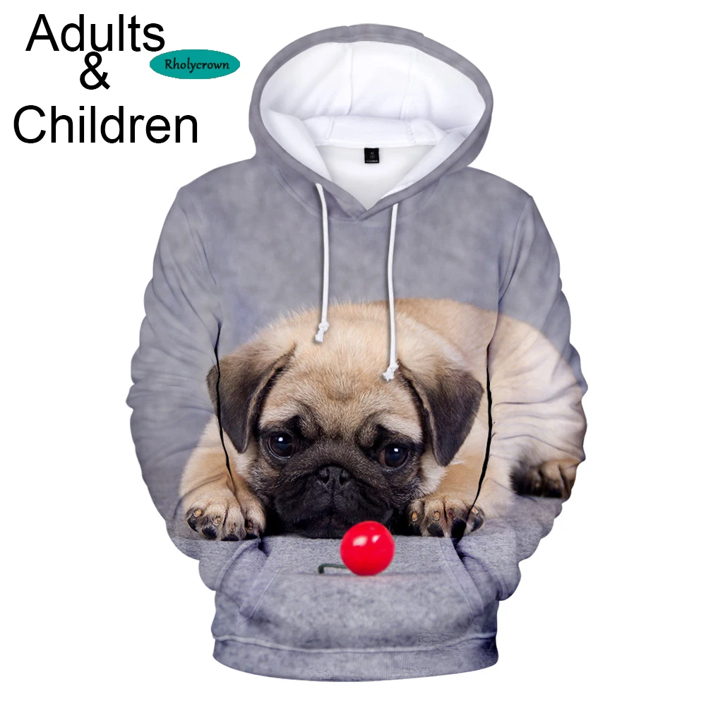 

Popular new 3D pug casual children's hoodie autumn and winter fashion 3D men's and women's hoody Harajuku gray pullover