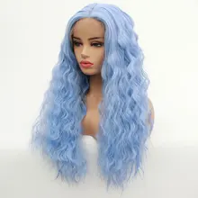 150% плотность натуральные волнистые синтетические парики на кружеве Небесно-Голубой жаропрочные волокна парики с естественным средним пробором парик для женщин