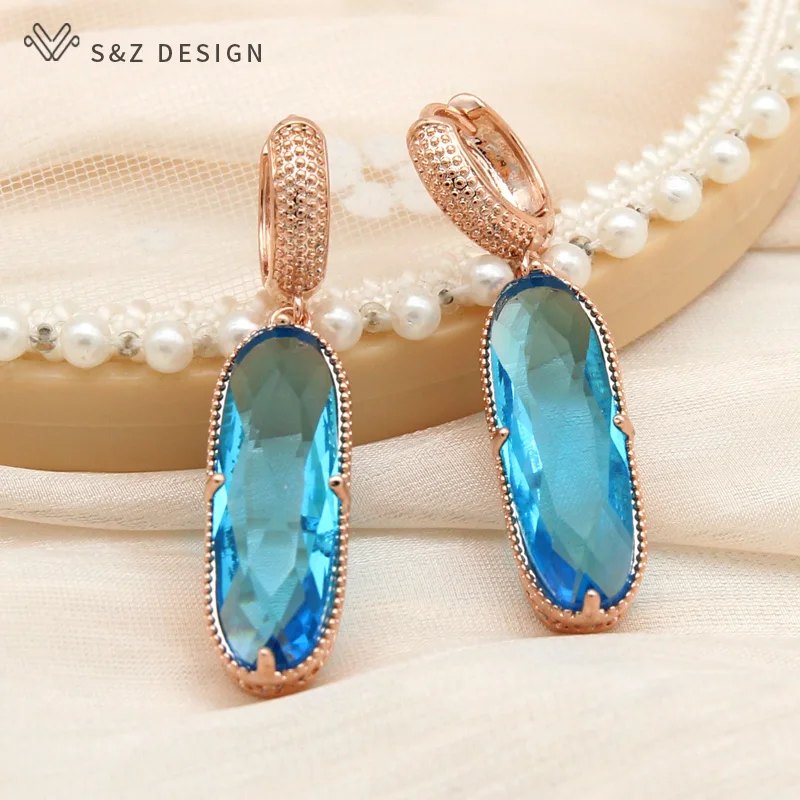 S&Z DESIGN New Elegant Large Oval Egg Shape Rose Gold Color Dangle Earrings For Women Wedding Jewelry Fashion Gift