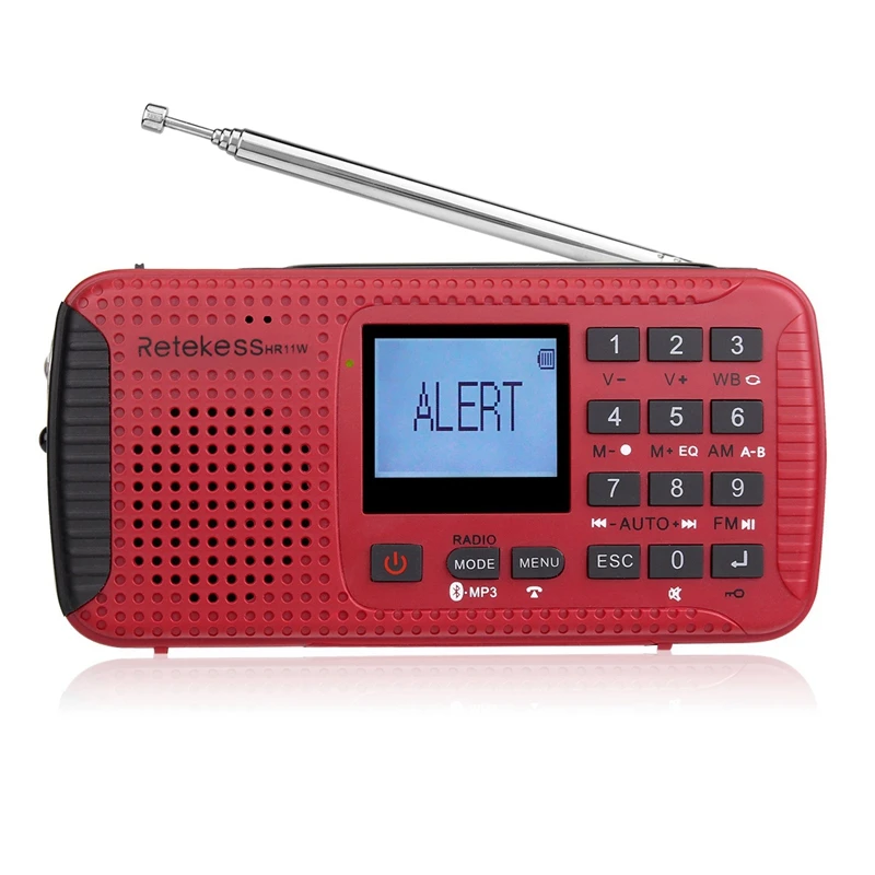 

RETEKESS HR11S Portable Radio Bluetooth Speaker Solar Emergency Radio Receiver with MP3 Player Digital Recorder(Red)