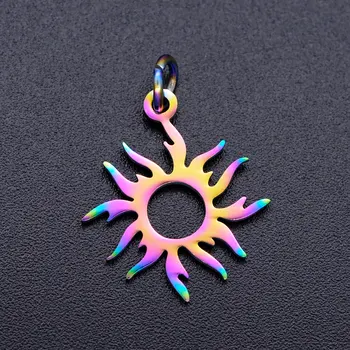

5pcs/lot 100% Stainless Steel Sun diy Charms With Rainbow Plated Wholesale Jewelry Making Pendant Never Rust Dropshipping