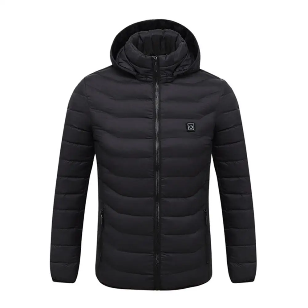 Горячие теплые куртки открытый жилет пальто USB Электрический аккумулятор с длинными рукавами Отопление куртки с капюшоном теплая зимняя теплая одежда - Цвет: Черный