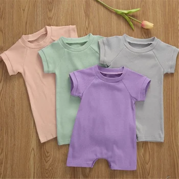 

Newborn Baby Rompers Summer Shortsleeve Solid Cotton Rompers For Toddler Girls Boys Infant Baby Casual Jumpsuits Outwear Clothes