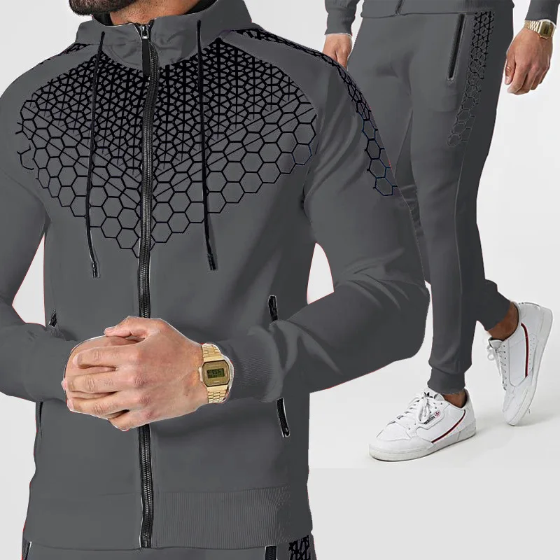 New Running Sports Suit Mens Fashion Casual Hooded Sweater + Pants 2-piece Suit Outdoor Track Suit Fitness Jogging Sportswear