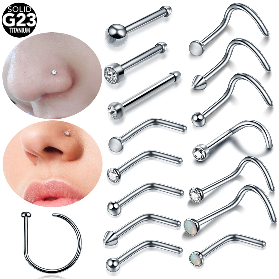 1PC Titanium Nose Stud L Shape Nariz Studs Screws Nose Ring Hoop Piercings Gem Nostril Earring