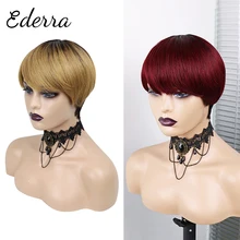 Short Straight Honey Blonde Color  Pixie Cut Wavy Non Lace Human Hair   With Bangs For Black Women  Brazilian 99J
