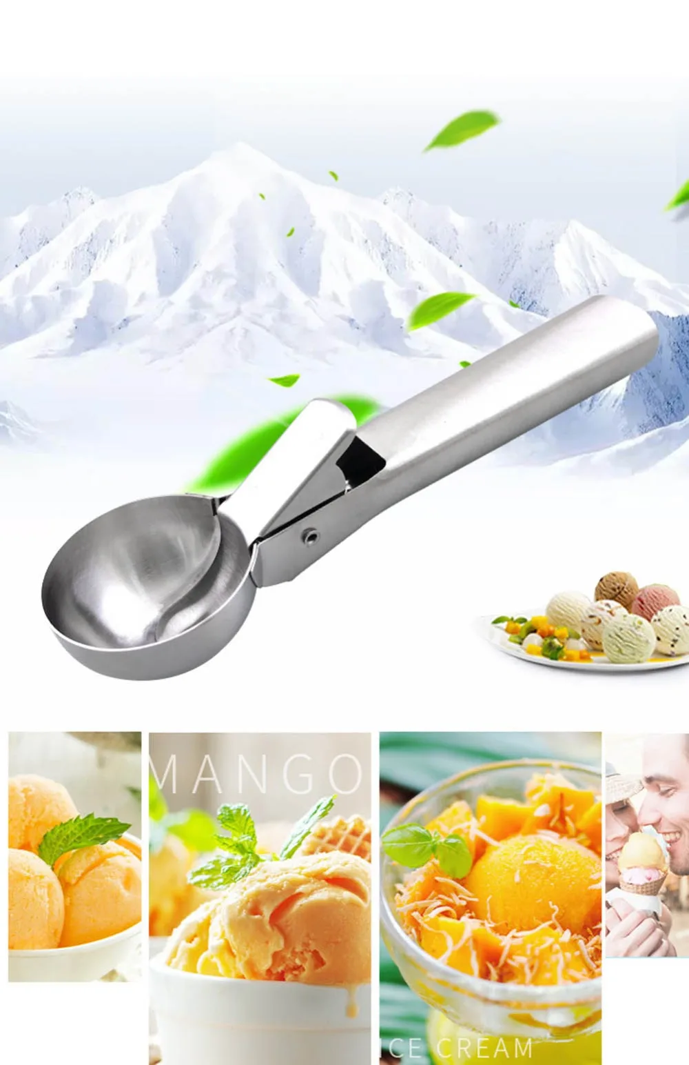 

New Ice Cream Digger Fruit Non-stick Ice Cream Spoon Kitchen Tools For Home Cake Ice Cream Scoops Stacks Stainless Steel