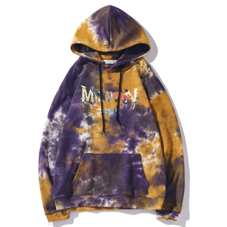 Фиолетовый Tie Dye мужские толстовки, свитшоты с принтом счастливого улыбающегося лица мужские толстовки с капюшоном в стиле Hip Hop с длинным рукавом пуловер с капюшоном джемпер свитшоты - Цвет: Фиолетовый