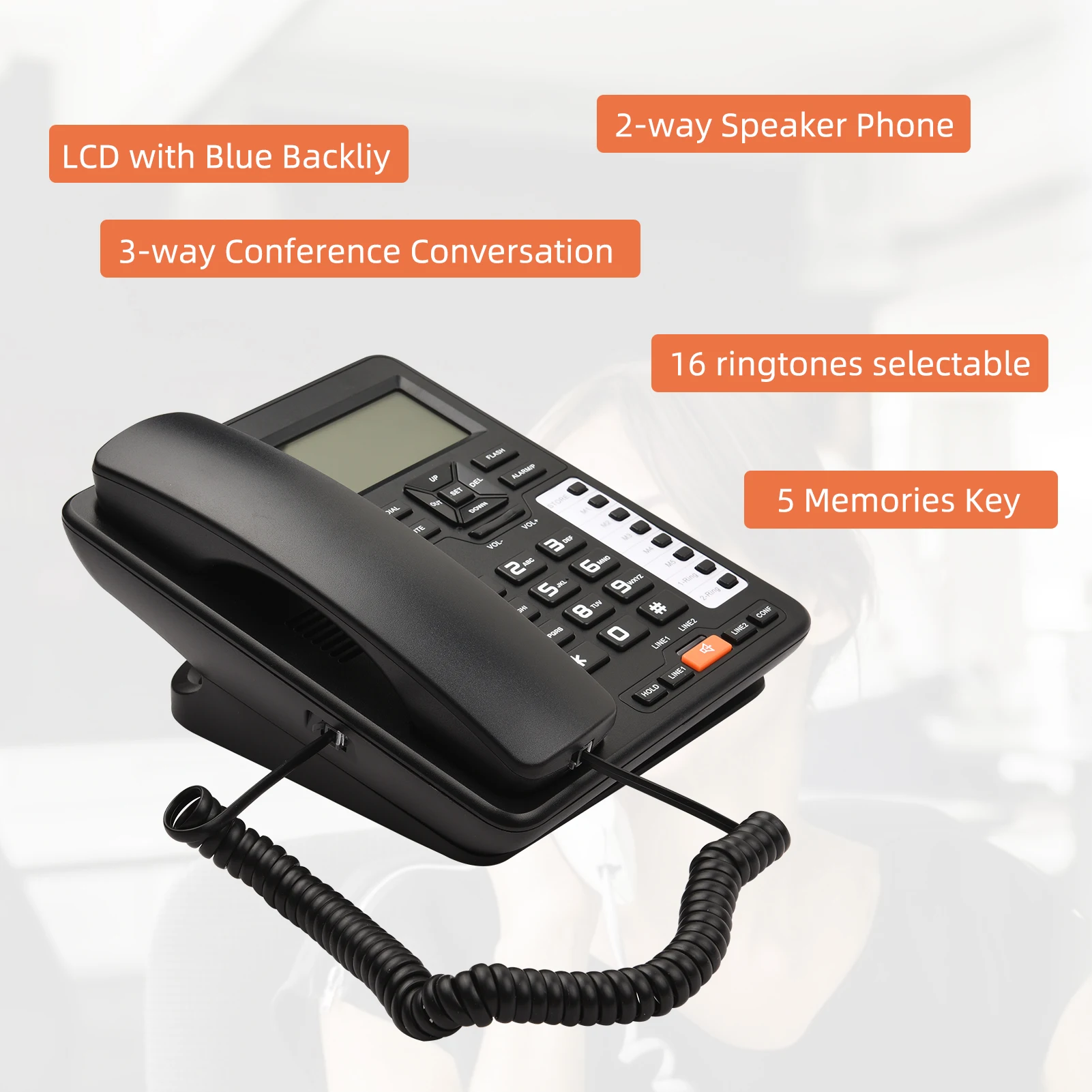 OR6400 2Line Desktop Corded Telephone with Answering System Caller ID