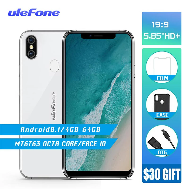 

Ulefone X Android 8.1 Smartphone 5.85"HD+ MT6763 Octa Core 4GB+64GB Face ID 16MP Dual Rear Camera Wireless Charge Mobile Phone