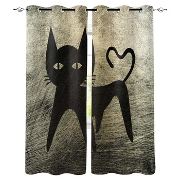 

Cat On Mottled Metal Background Window Curtains LivingRoom Kitchen Curtains Left and Right Biparting Open