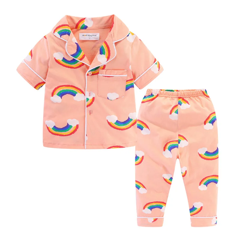 elegant pajama sets Mudkingdom Summer Boys Girls Pajamas Set Button Down Short SleeveTops and Pants Sleepwear Outfit Kids Clothes Animals Unicorn pajama sets cheap Sleepwear & Robes