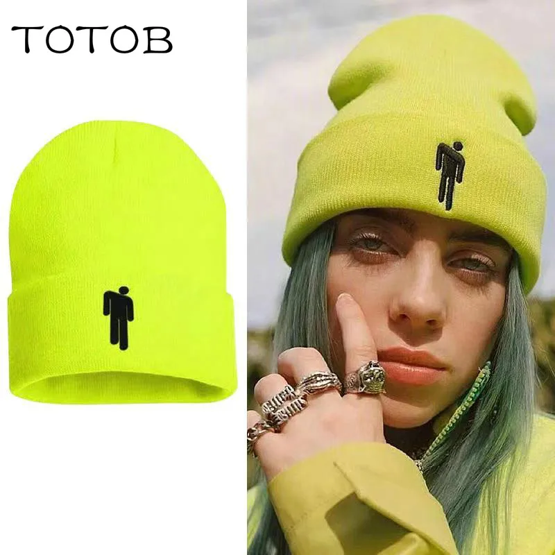 

2019 new multi-color knit hat Billie Eilish hip-hop knit hat winter warm beanie hat men and women knit hat solid color hat