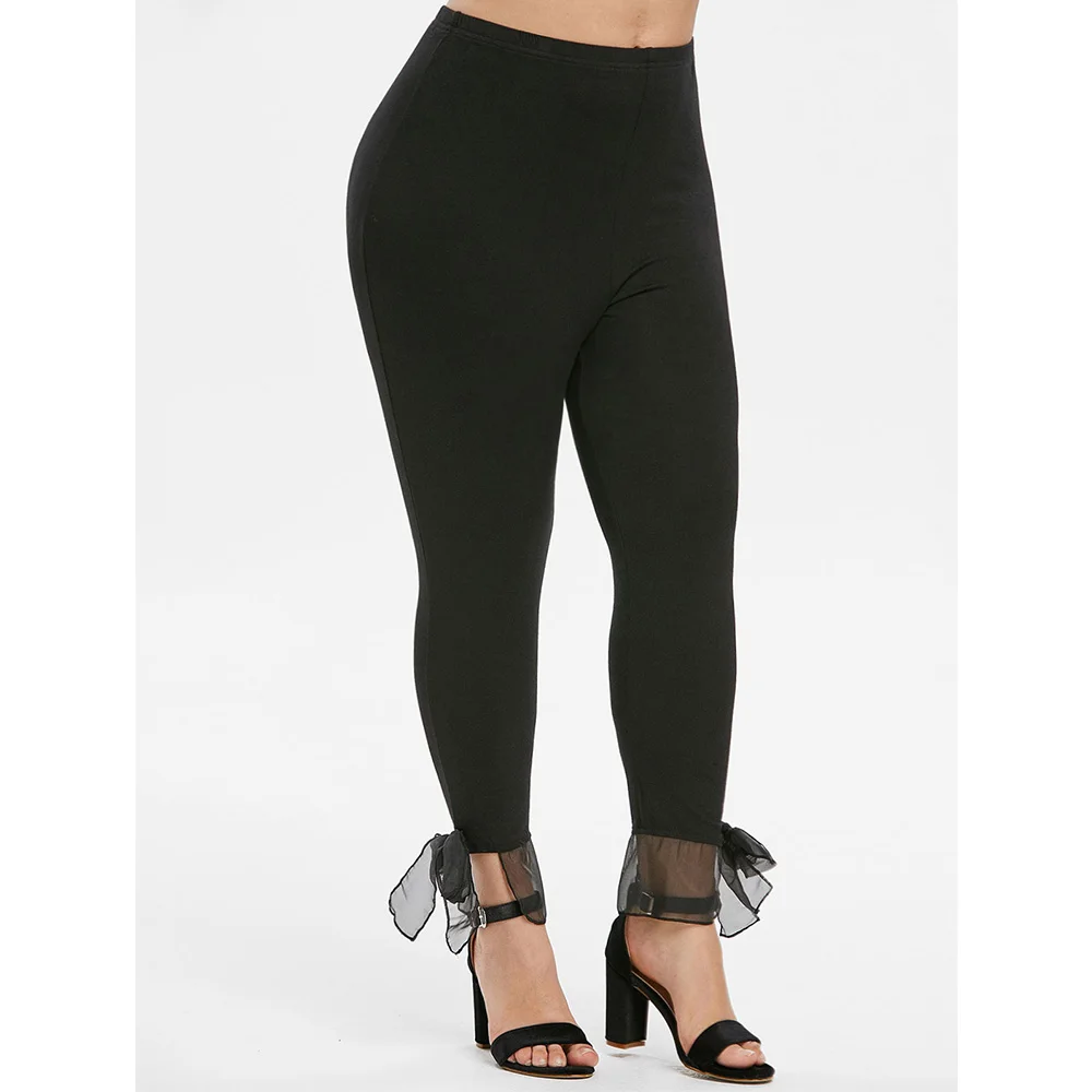 

ROSEGAL High Waist Pants Knotted Mesh 5XL Large Size Leggings Women Lace Elastic Skinny Ninth Leggings Lady Classic Pull Trouser