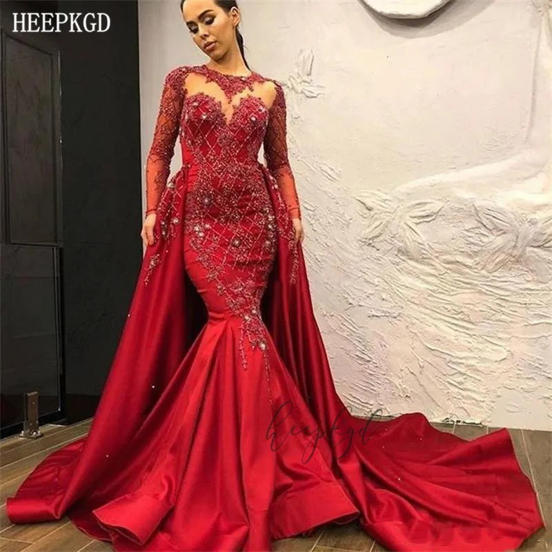 Серебряное длинное платье русалки вечернее Дубай с коротким рукавом длиной до пола с аппликацией и кисточками вечерние платья на заказ - Цвет: Красный