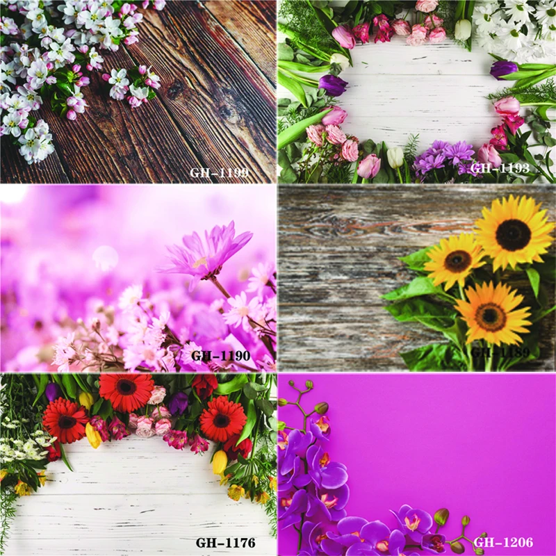 

Vinyl Custom Photography Backdrops Prop Flower and Wooden Planks Theme Photography Background #0133