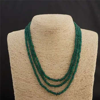 

Beautiful 3 Rows 2x4mm Faceted Green Emerald Rondelle Beads Necklace 17-19''