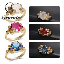 1 Chiếc Bán Trang Sức Thời Trang Vàng 18 K Đầy Tròn Nữ Màu Xanh Nhẫn Cưới Size 6 -12(China)