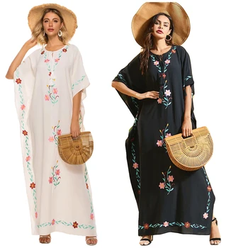 

Fashion Muslim Embroidery Women Batwing Sleeve Boho Long Maxi Dress Loose Abaya Summer Party Caftan Cocktail Kaftan Robe Jilbab