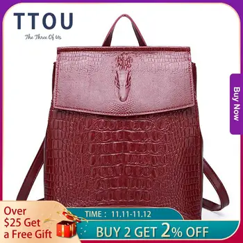 

Luxury Crocodile Pattern Female Backpack Quality Leather Women Backpacks Large Capacity Laptop School Bags Teens Travel Bags