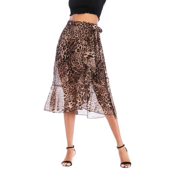 

2020 summer women's new wear sexy leopard print chiffon skirts female fashion long Irregular lotus leaf leopard printed skirts