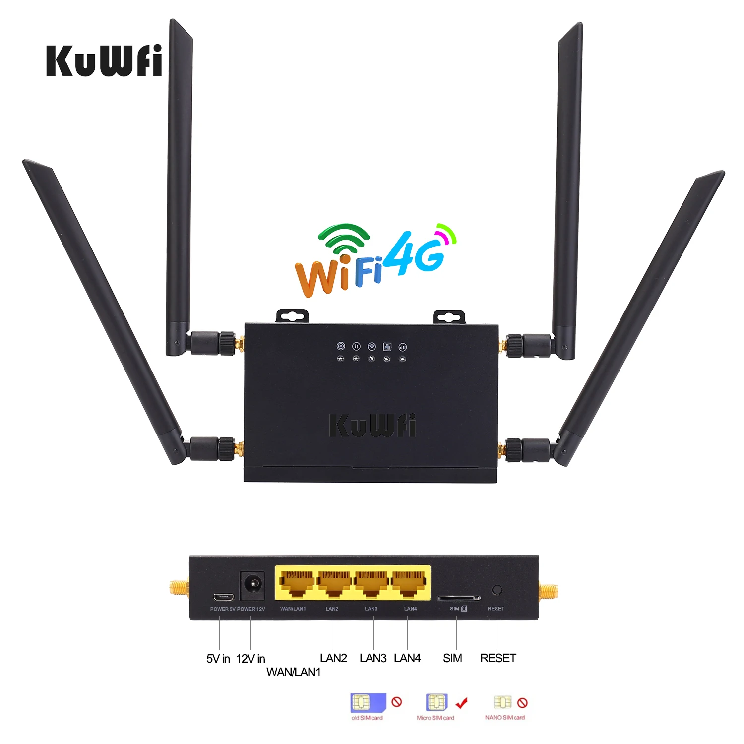 KuWFi 4G LTE WiFi беспроводной маршрутизатор 300 Мбит / с Cat 4 Высокоскоростной