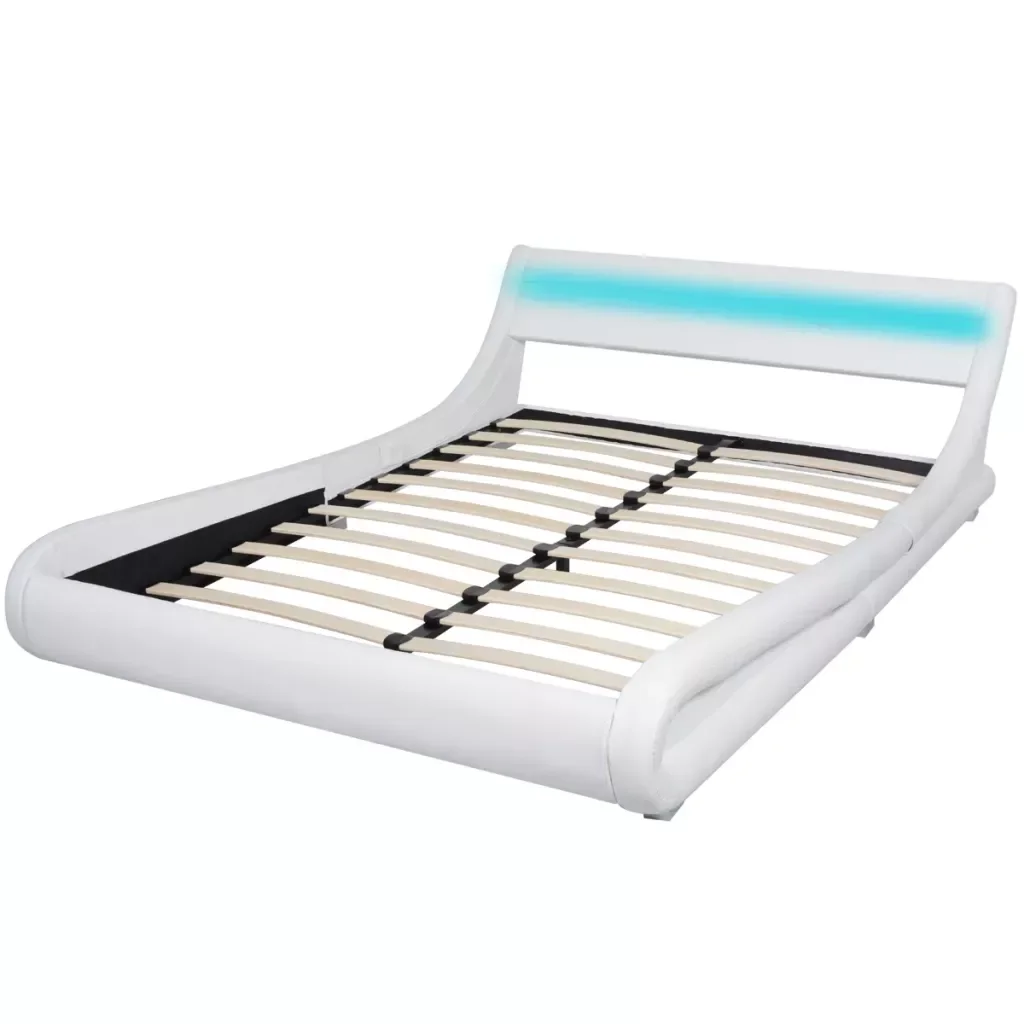 New Arrival Bed Frame with LED 5FT King Size/150x200 cm Artificial Leather Wave Design Bed Base Fashion Bedsteads Double Bed