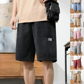 

Hot Summer Cotton Men Shorts Fashion Solid Color Elastic Waist Sandy beach Shorts Casual Loose Shorts Mens
