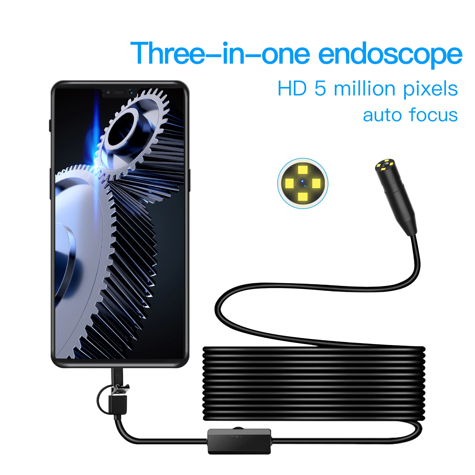 AN100 Endoscope Camera 14mm 11mm 3 in 1 Micro USB Type c Inspection