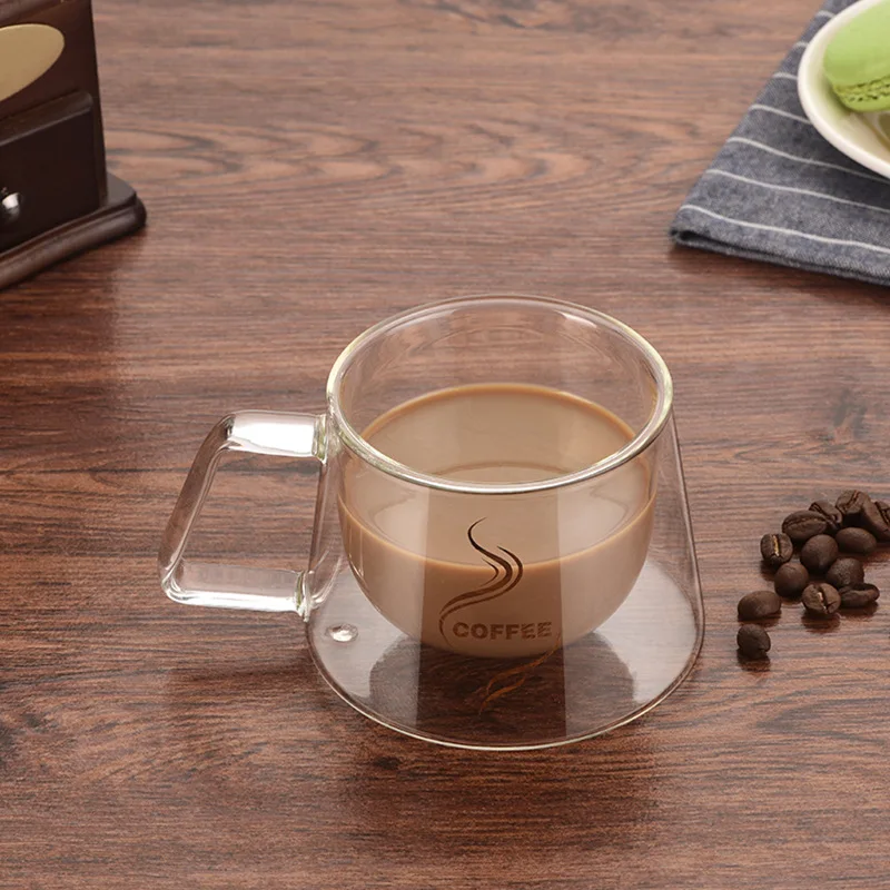 

New Double Layers Glass Mug High Quality Office Home Table Cups Heat Insulation Tea Milk Coffee Mugs Table Hot Mug Drinkware