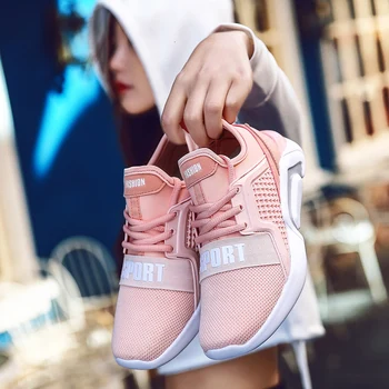 

Women's sneakers spring breathable sport shoes lace-up outdoor woman running pink shoe lightweight size 35-40 YC-112