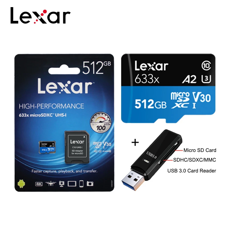 Lexar 100 МБ/с./с 512 Гб Micro SD карта 32 Гб 64 Гб 128 ГБ 256 ГБ SDXC/SDHC флэш-карта памяти Micro TF карта для Gopro/DJI/nintendo переключатель