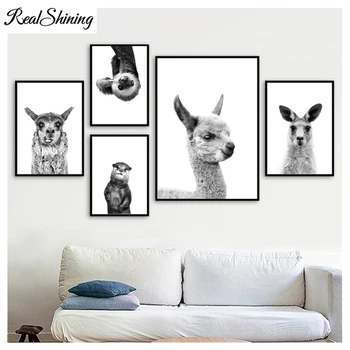 

Black White Kangaroo Alpaca Yak Otter Sloth 5D Diamond Embroidery full square round drill diy diamond painting FS6643