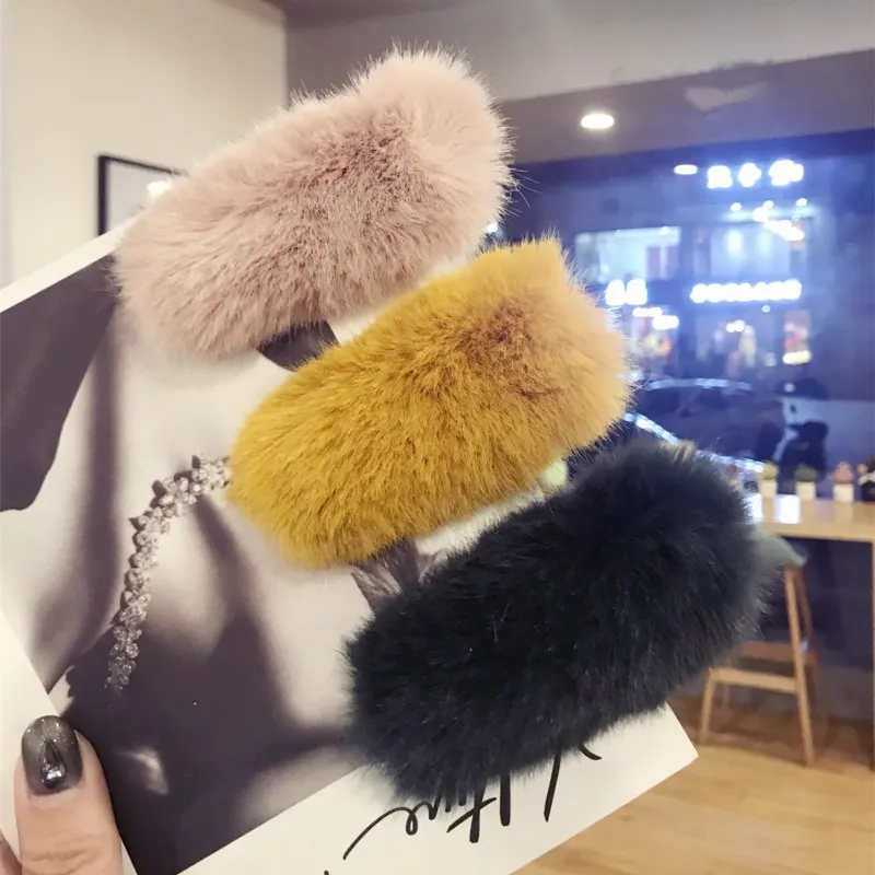 

South Korea's new high-end fall/winter artificial Mao Mao solid color duckbill clip Korean bow bangs hairpin hairpin ladies