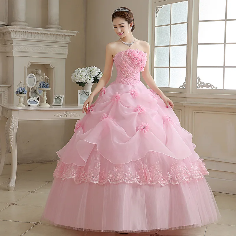 Бальное платье бальное платье розовое Vestidos De 15 Anos 3D Цветы Дешевые Бальные платья красное милое 16 дебютантное платье - Цвет: Розовый