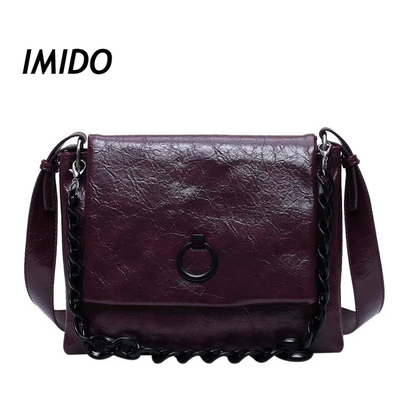 

Metal Chain handbags Round Ring LockSmall Square Crossbody Bags Vintage Wine Red Women Patchwork Handbag Fashion Shoulder Bag