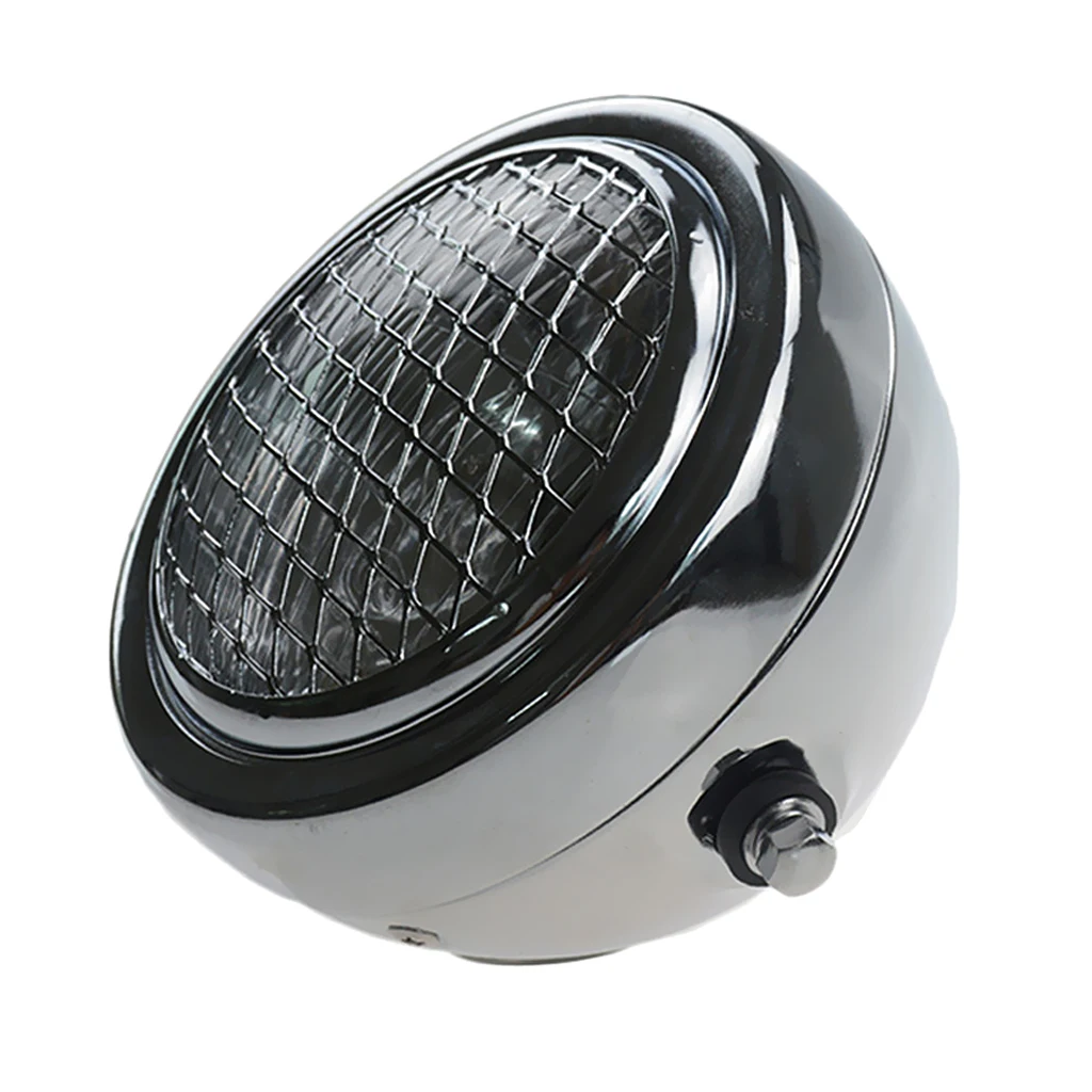 Chrome Metal Retro Motorcycle Headlight with Grill Cover for Most Motorcycle