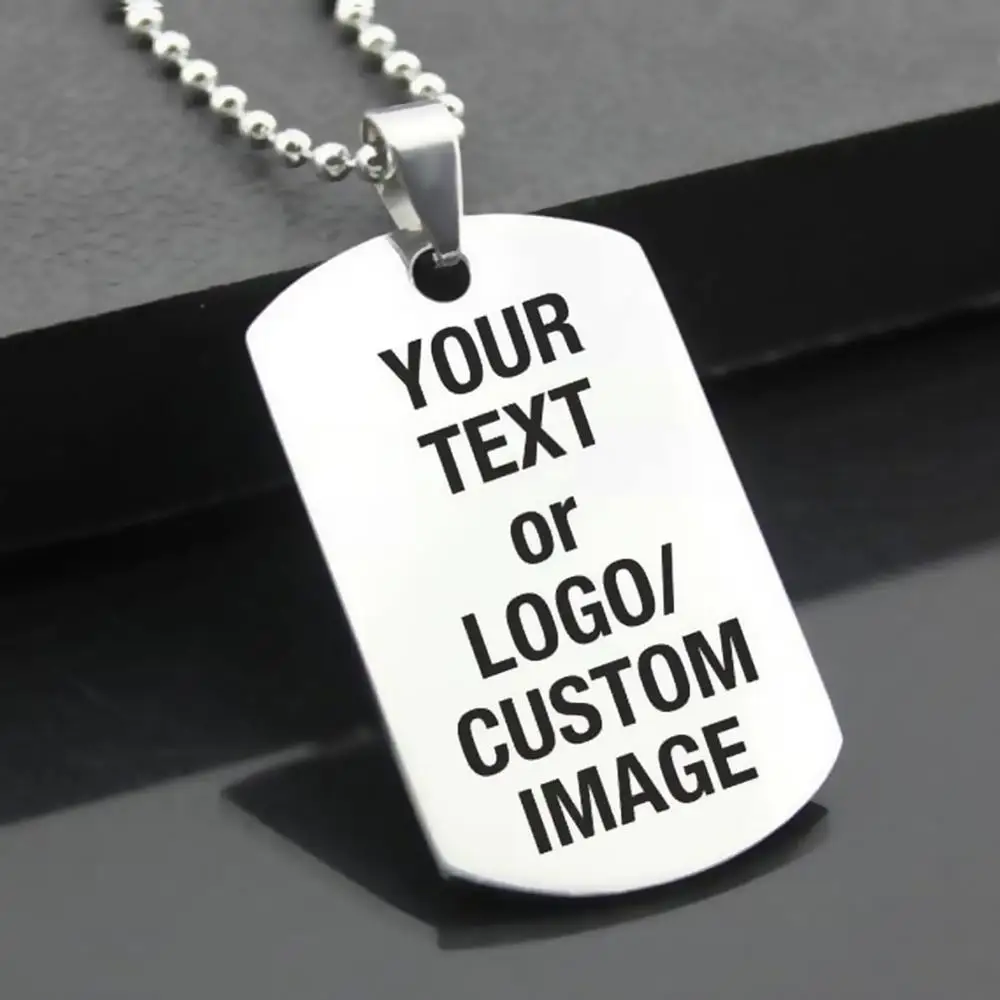 Colgante de acero inoxidable con grabado láser personalizado, colgante militar con etiqueta rectangular para perro, joyería para cumpleaños, regalo de Navidad