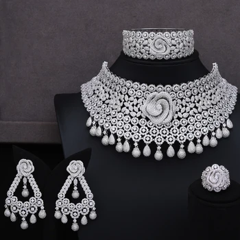 

GODKI BIG Super Luxury Chokers 4PC African Necklace Zircon Jewelry Sets For Women Wedding Indian Nigerian Party Jewelry Set 2020