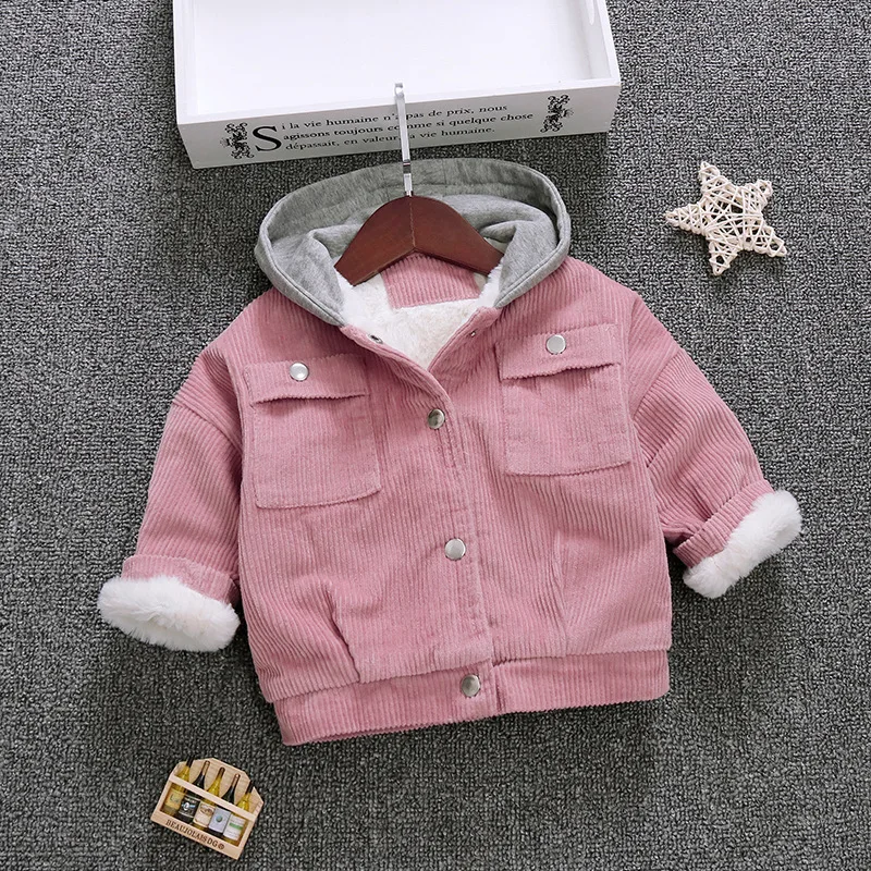 Pink Куртки для маленьких девочек г., осенне-зимние куртки для девочек, пальто детская теплая верхняя одежда с капюшоном, пальто для малышей, куртки детская одежда - Цвет: Pink