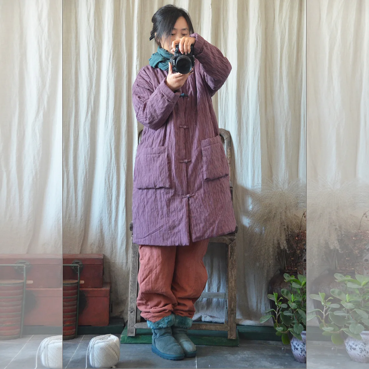 3386 Winter Origional Thick Cotton-padded Jacket Jacquard Long Chinese Style Retro Literature And Art Handmade Cotton Coat Frog