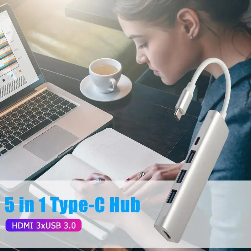 VODOOL 5 in 1 Type C to 4K HDMI 3xUSB 3.0 Fast Data Tranfer Dock Hub with PD Port Office Computer Peripherals USB Hubs