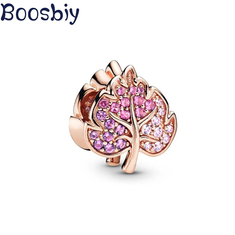 Boosbiy, 2 шт., розовое золото, Сияющие листья, очаровательные бусины, подходят для браслетов Pandora, ожерелья для женщин, модные ювелирные изделия, аксессуары