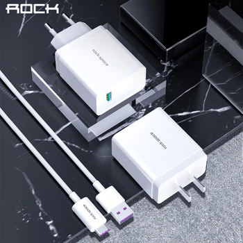 

ROCK EU US Plug USB Charger 18W Mobible Phone Charger with 5A Fast Charging Type C Cable Packing for Huawei SCP Travel Adapter